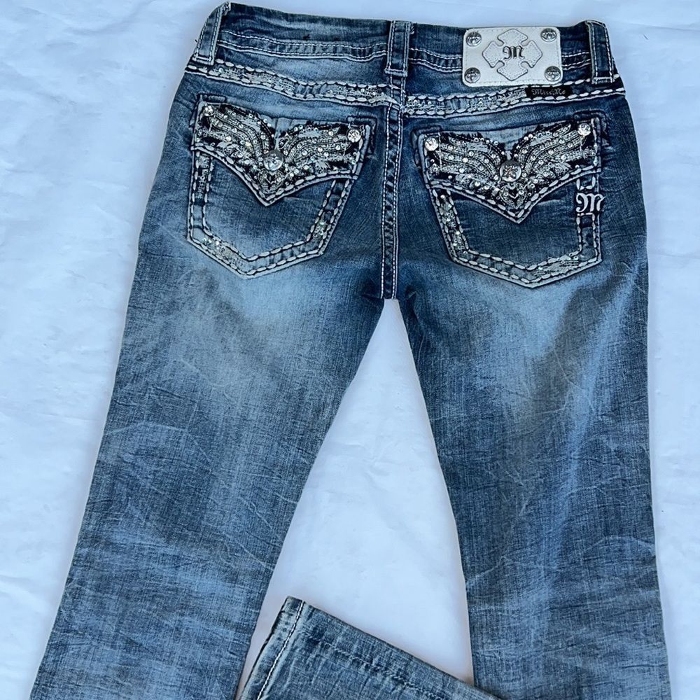 Buckle Miss Me Bling Wing Slim Boot Denim Jeans Size 26